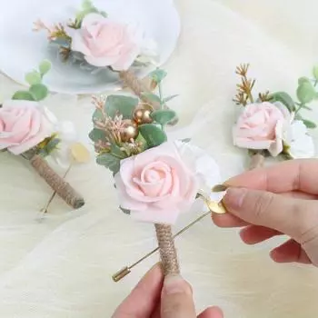 Набор из 8 роз Бутоньерка для свадьбы с булавками для жениха и шафера Искусственный цветок Бутоньерка для свадебной церемонии Официального ужина Выпускной Цветок 8Pcs розовый