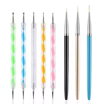 Набор из 8 ручек для дизайна ногтей, двусторонние точечные ручки и кисти для подводки для маникюрного инструмента