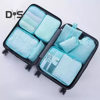 Набор из 8 сумок для хранения, складные дорожные упаковочные кубы, органайзеры для багажа с затягивающейся сумкой, плоский карман, косметичка, сумка для нижнего белья, дорожная сумка бежевый