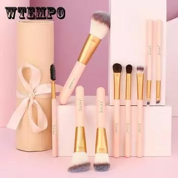 Набор из 9 кистей для макияжа из шерсти животных, мягкая кисть для теней для век, косметичка, полный набор для макияжа 9pcs жёлтый