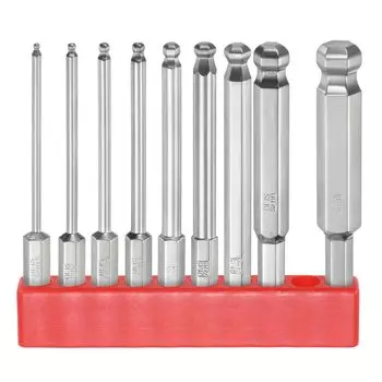 Набор из 9 отверток с шаровидным концом и шестигранной головкой uxcell, размер шестигранного хвостовика 75 мм, магнитная шаровидная головка, метрическая отвертка из стали S2 1,5–10 мм ((H1.5-H10))