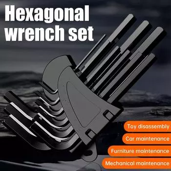 Набор из 9 шестигранных ключей L-образный гаечный ключ для шестигранных винтов с длинной ручкой, шестигранный ключ 1,5 мм - 10 мм, ручные инструменты для ремонта велосипедов чёрный