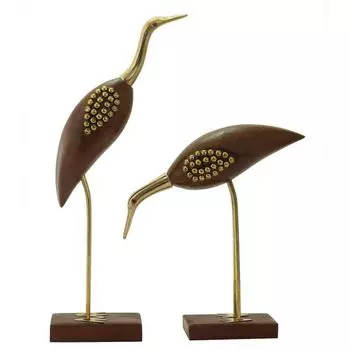 Набор из дерева и латуни «Журавль», декоративный экспонат ручной работы - 42 см (Латунь, коричневая)