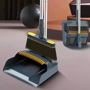 Набор из длинной ручки и совок для мусора, переносной складной совок для мусора с зубьями, вращающийся на 180°, для уборки домашних полов, инструменты синий