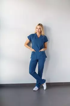 Набор из двух предметов, медицинские скрабы, унисекс, комплект униформы для врачей и медсестер, медицинская форма, хирургический костюм, топы + брюки, с v-образным вырезом, с короткими рукавами, тонкая ткань Tericoton