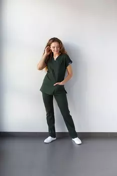 Набор из двух предметов, медицинские скрабы, унисекс, комплект униформы для врачей и медсестер, медицинская форма, хирургический костюм, топы + брюки, с v-образным вырезом, с короткими рукавами, тонкая ткань Tericoton