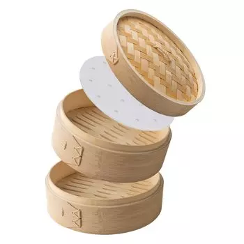 Набор из карбонизированного бамбука для пароварки, 2 корпуса и 1 крышка, пароварка 21 см с 30 листами бумаги специально для пароварки_TMTS-P-2121