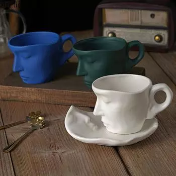 Набор из кофейной чашки и блюдца Face Ceramics Кружка в форме поцелуя Чашка для чая с молоком Чашки для воды Чашка для чая Кружка для молока Кружка для кофе Подарочная чашка для послеобеденного чая 260ML чёрный