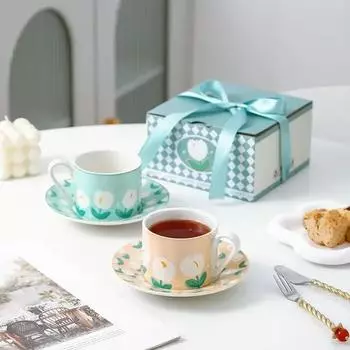 Набор из кофейной чашки и блюдца «Тюльпаны», французская чашка для эспрессо и подарочной коробки для семейного ресторана, кружка для молока, подарочная чашка для воды 201-300ml