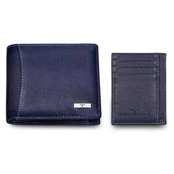 Набор из мужского кожаного кошелька Oliver Blue и синего держателя для карт