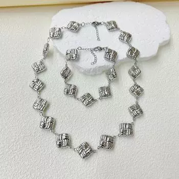 Набор из ожерелья и браслета из нержавеющей стали с трехмерной полой звездой, крестом любви, снежинкой, четырехлистным клевером для повседневной носки 40cm -5cm