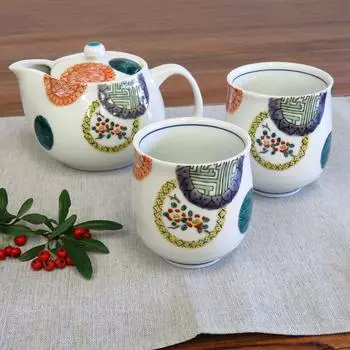 Набор из пары чашек и чайников Kutani ware цветная круглая керамика с узором японская посуда сделано в Японии