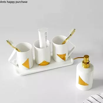 Набор из пяти предметов для ванной комнаты из костяного фарфора, керамические принадлежности для ванной комнаты, набор для мытья посуды, ручка, стаканчик для рта, бутылочка для лосьона, подставка для зубных щеток