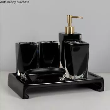 Набор из пяти предметов для ванной комнаты из смолы, набор для мытья посуды, принадлежности для ванной комнаты, бутылочка для лосьона, стаканчик для ополаскивателя полости рта, держатель для зубных щеток, мыльница, поднос для хранения
