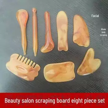 Набор из семи досок для скребкового воздействия на лицо из смолы и пчелиного воска, ручка для акупунктурных точек, палочка для сухожилий, меридиональный массаж