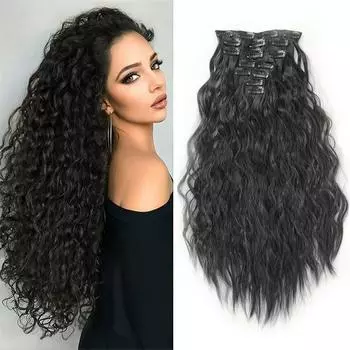 Набор из семи париков с волнистыми вьющимися волосами и накладными волосами для женщин, синтетический парик, пушистый и удобный, подходит для повседневных встреч