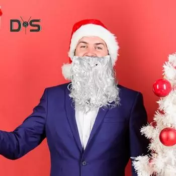 Набор из шапки и бороды Санты для взрослых, костюм Санта-Клауса для косплея, рождественская шапка с кудрявой бородой Санты для праздничных торжеств 2pcs