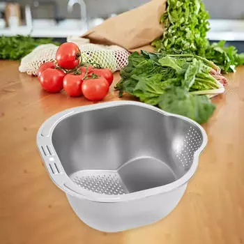 Набор из сита и чаши для мытья посуды для кухни золотой