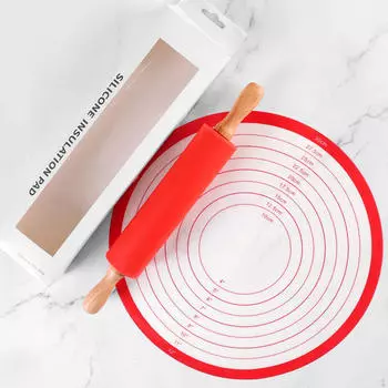 Набор из скалки и коврика для выпечки теста, многофункциональный инструмент для замешивания теста, для 30x4cm_Wooden handle