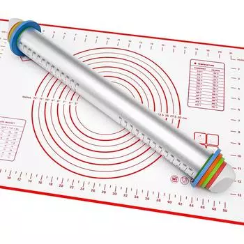 Набор из скалки и силиконового коврика для выпечки, гладкий антипригарный ролик из нержавеющей стали розовый