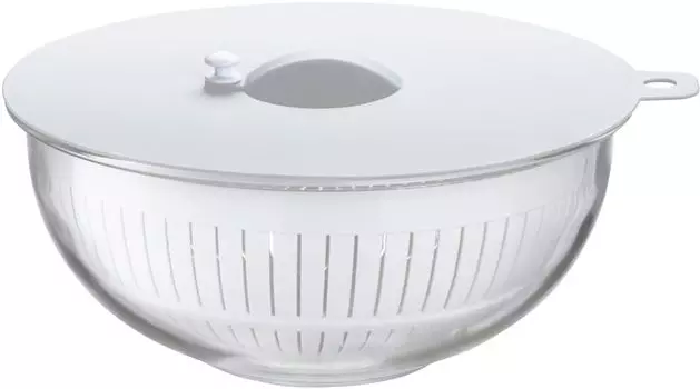 Набор из термостойкой миски Ishigaki с силиконовой крышкой и пластиковым дуршлагом, емкость 21 см, можно использовать в микроволновой печи, можно мыть в посудомоечной машине. В комплект входит рецепт. Белый. Длина x Ширина x