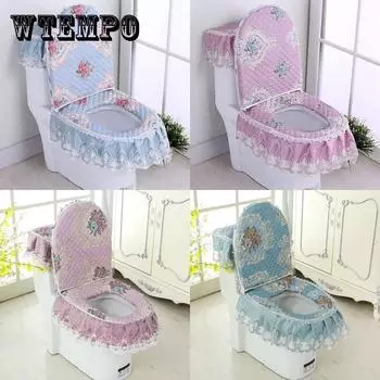 Набор из трех предметов для унитаза из синели, садовая кружевная ткань, подушка на сиденье унитаза на молнии, чехол на сиденье унитаза, кольцо