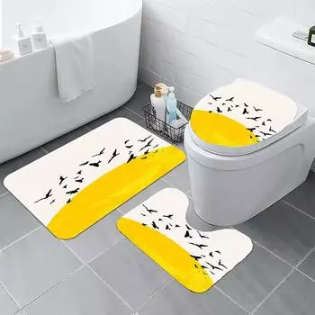 Набор из трех предметов: ковер с 3D-принтом, нескользящий коврик для ванной комнаты, U-образное сиденье для унитаза и крышка унитаза.