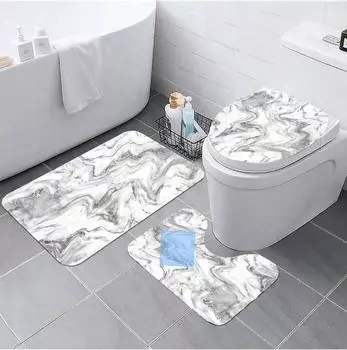 Набор из трех предметов: ковер с 3D-принтом, нескользящий коврик для ванной комнаты, U-образное сиденье для унитаза и крышка унитаза. 3pcs