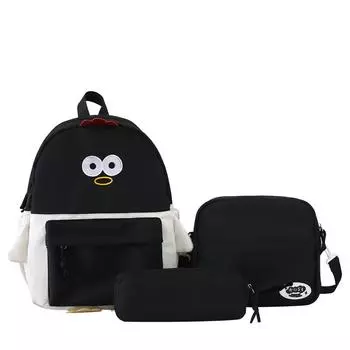 Набор из трех предметов: рюкзак, мультяшный школьный рюкзак, женский рюкзак для учеников начальной и средней школы чёрный