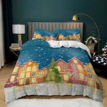 Набор из трех предметов «Сказочный город» Ретро тренд Комплект Пододеяльник Постельное белье 135 * 200 (two-piece set) 90g