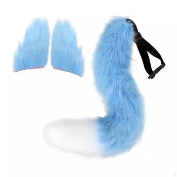Набор из ушей и хвоста животных, регулируемая длина для ролевых игр на день рождения Blue White
