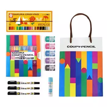 Набор канцелярских принадлежностей Sakura Crepas для учеников начальной школы, 16 цветов, 12 цветов, клей A, подготовка, набор из 5 предметов, Crepas, Coupies, ручка, ластик,