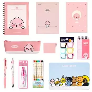 Набор канцелярских товаров в жестяном футляре Kakao Friends, часть 2, набор 1, Apeach, лучший персонаж Кореи