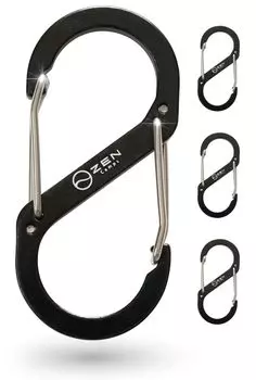 Набор карабинов ZEN Camps из 4 штук из алюминиевого сплава, сверхлегкий для кемпинга и отдыха на природе (черный)