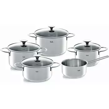Набор кастрюль Fissler из нержавеющей стали, кастрюля Copenhagen Stew Pot, кастрюля 20 см, кастрюля 16 см, стеклянная крышка, совместимая с газом, японское серебро 16 см/20 см/24 см серебряный