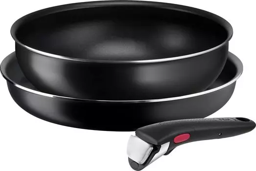 Набор кастрюль и сковородок Tefal со съемными ручками для газовых плит, не содержащий вредных веществ, таких как PFOA Neo Family Set, черный L16390, 3 предмета, только,