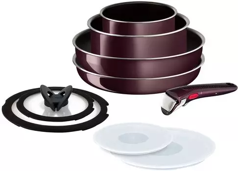Набор кастрюль и сковородок Tefal со съемными ручками для газовых плит, не содержит вредных веществ, таких как Neo Vintage Bordeaux brown L43991, всего 9 предметов,