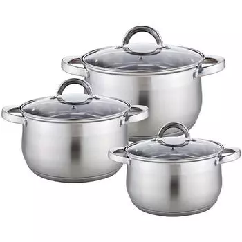 Набор кастрюль Webber Be-617 6 из нержавеющей стали 6 Пр 2 9л 5 1л 6 6л Со стеклянными крышками