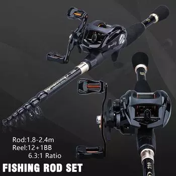 Набор катушек для удочек, удочка из углеродного волокна 1,8-2,4 м с рыболовной катушкой 12 + 1BB для пресноводной и соленой рыбалки 1.8m&Left handle