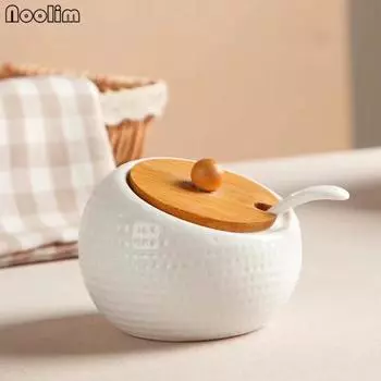 Набор керамических банок для приправ с бамбуковым подносом | Органайзер для специй и приправ на кухне 1 pcs