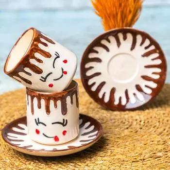 Набор керамических чашек ручной работы для 2 шоколадных конфет