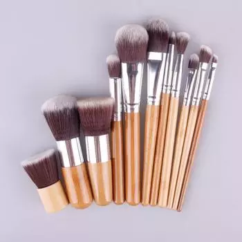 Набор кистей для макияжа, 11 шт., кисть для тональной основы, кисть для теней, косметические инструменты с льняными мешочками жёлтый