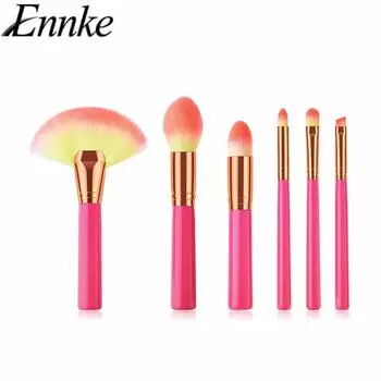 Набор кистей для макияжа, 6 шт., мягкая кисть для тональной основы для волос, кисть для теней для век, контурная кисть, косметический инструмент розовый