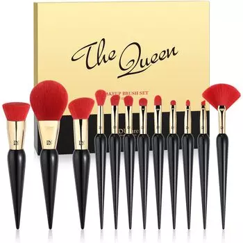 Набор кистей для макияжа DUcare Makeup, футляр для хранения, кисть для макияжа Premium Fiber, 12 шт., черная, кисть, щетина, макияж,