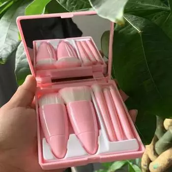 Набор кистей для макияжа Eyeshadow Portable, многофункциональное зеркало, мягкие пудровые румяна, тональные тени для век, светло-розовый, 1 шт., 01 светло-розовый