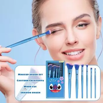 Набор кистей для макияжа с рисунком из мультфильма, деревянная кисть для теней, рассыпчатая пудра One Size синий