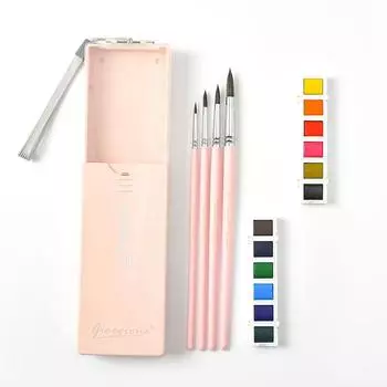 Набор кистей для рисования смешанными волосами животных с коробкой для хранения, акварельные пигменты, серия Macarone для начинающих детей зелёный