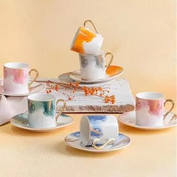 Набор кистей из 6 фарфоровых кофейных чашек весеннего цвета