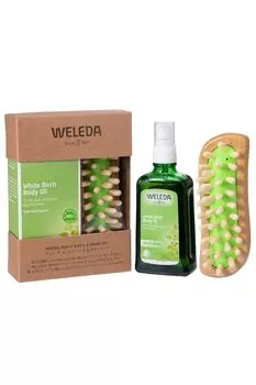 Набор кистей WELEDA White Birch Brush Set 100 мл, кисть для коррекции фигуры, в комплект входит массажное масло для подтяжки кожи, аромат грейпфрута, натуральные ингредиенты, органические [официальные] и