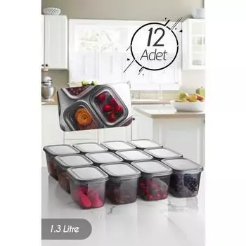 Набор Kitchen Life из 12 больших прямоугольных контейнеров для хранения - 1300 мл Super Set